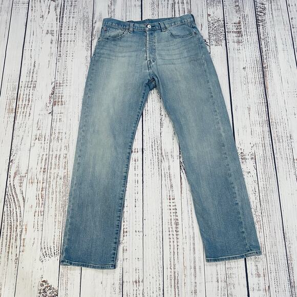 Levi’s 501 Men’s 33x32 Light Wash Button Fly Straight Stretch Y2K Streetwear - Picture 1 of 10